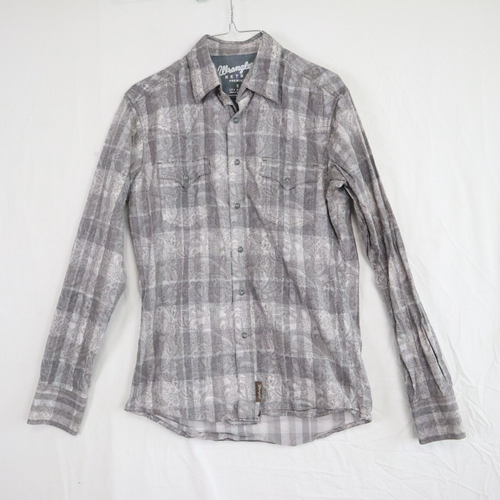Wrangler Retro Shirt Mens Small Premium Western Pearl Snap Paisley Long Sleeve
